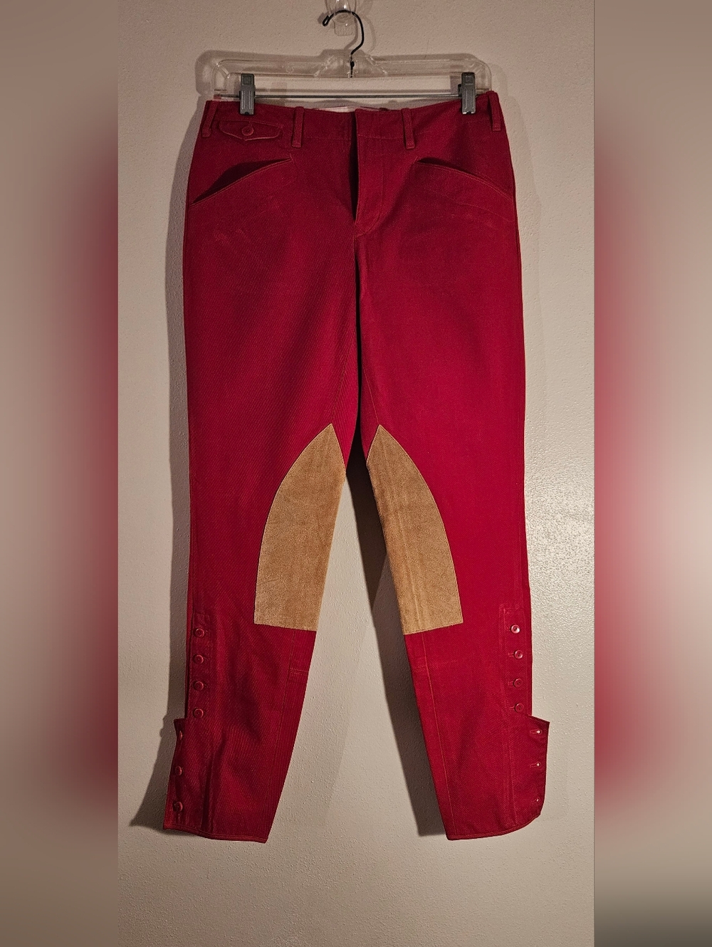 Ralph Lauren Red Riding Breeches with Tan Suede Knee Patches